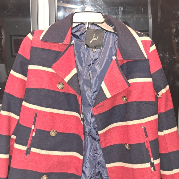 Jack by BB Dakota Women's Bold Striped Pea Coat - Red, Navy, and Cream - Picture 6 of 11